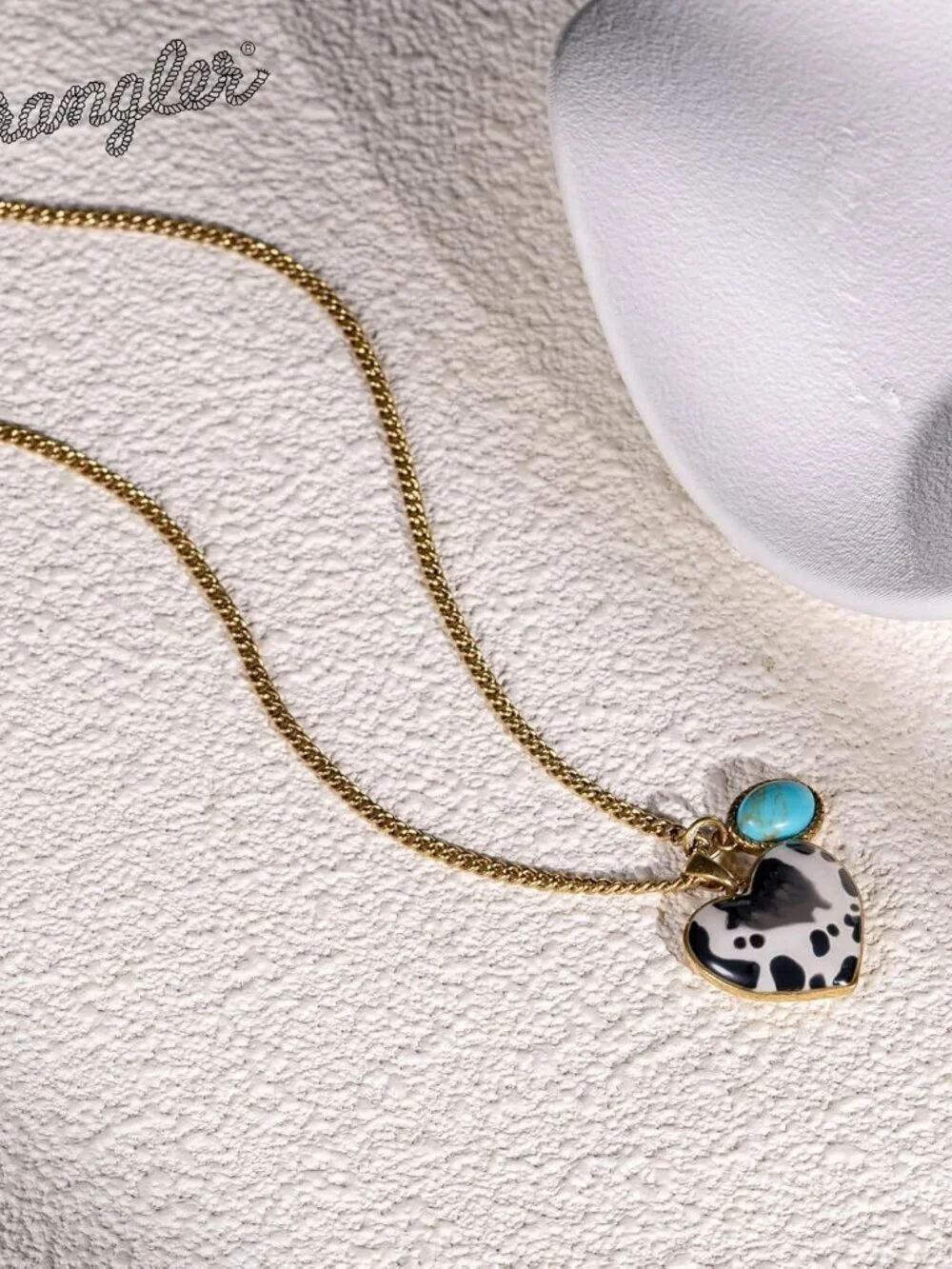 Women's Gold Turquoise Western Gold Plated Wrangler Turquoise Pendant Necklace